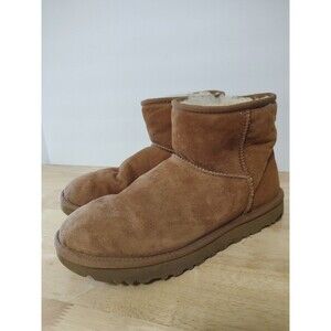 UGG CLASSIC MINI II  CHESTNUT WATER RESISTANT SUEDE ANKLE BOOTS WOMENS US 9/UK 7
